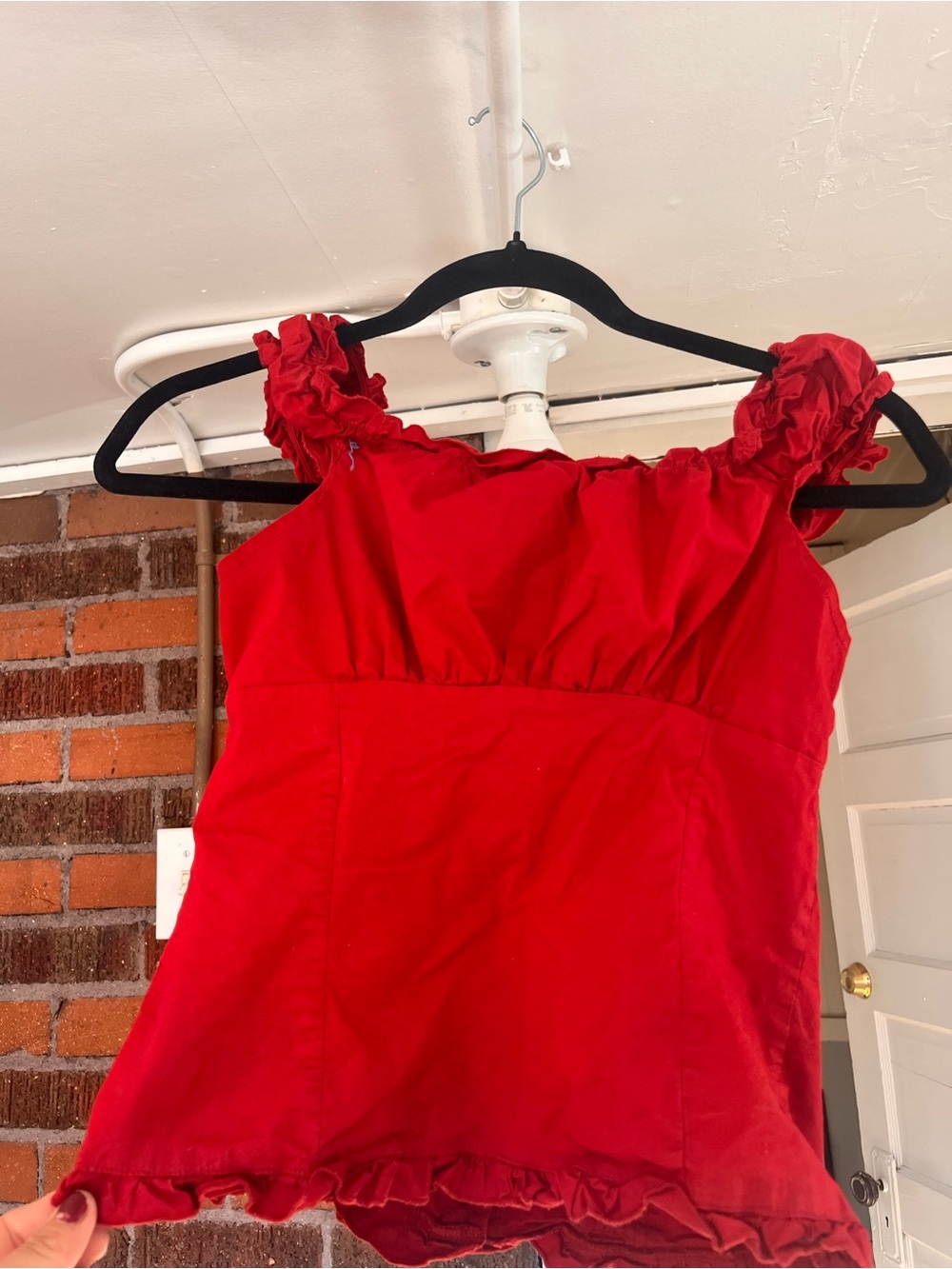 Brandy Melville Red Ruffle Strap Tank Top